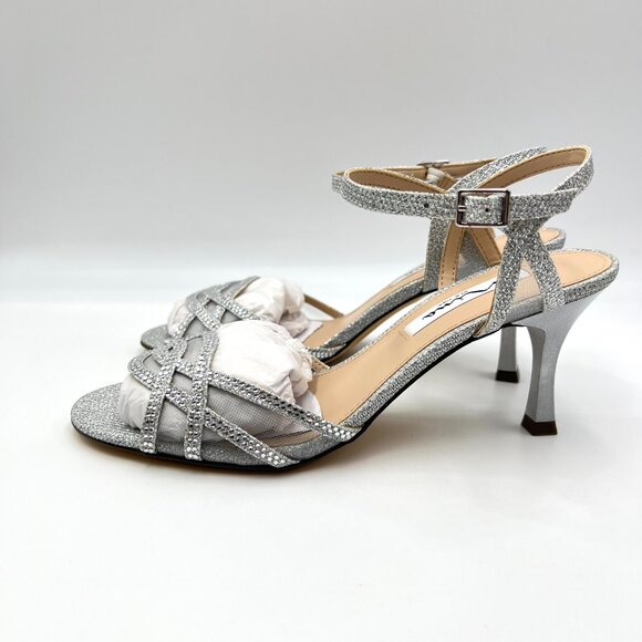Nina Womens Size 7.5M Silver Jeweled Dress Sandals Heels Shoes - Picture 6 of 15